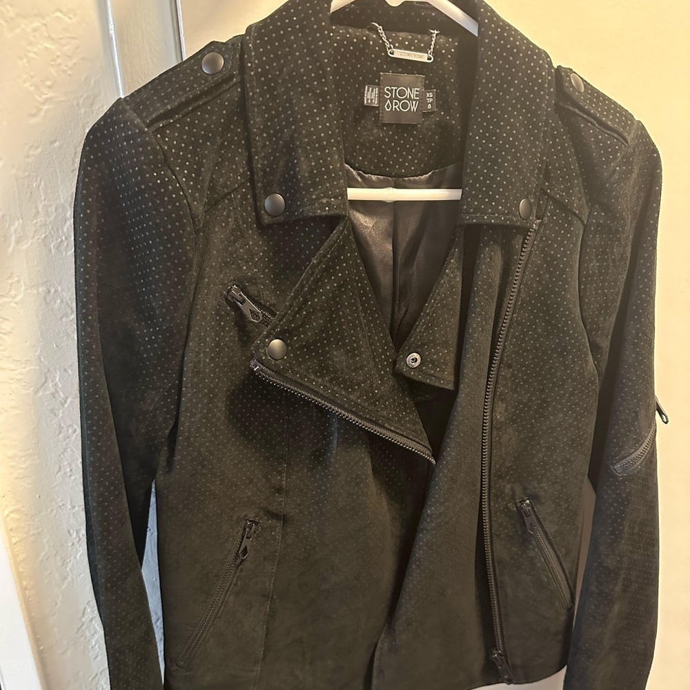 Stone Row Moto suede biker black leather jacket Women’s Size XS $350 MSRP